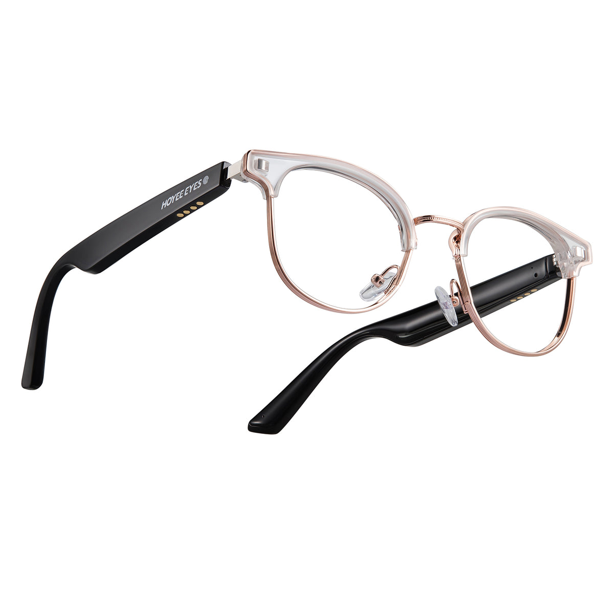 Smart Bluetooth Audio Eyeglasses, Open-Ear Light Headset Blocking Silver Glasses Canceling Unisex Browline Microphones, With Blue Frame Noise Lenses