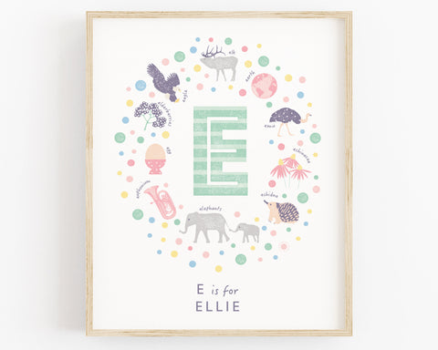 Personalised Name Print- Letter E in Mint by Paperpaintpixels