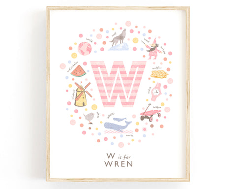 Personalised Name Print- Letter W in Pink by Paperpaintpixels