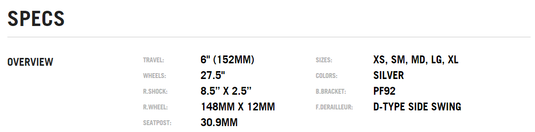 2016 yeti sb5c specs