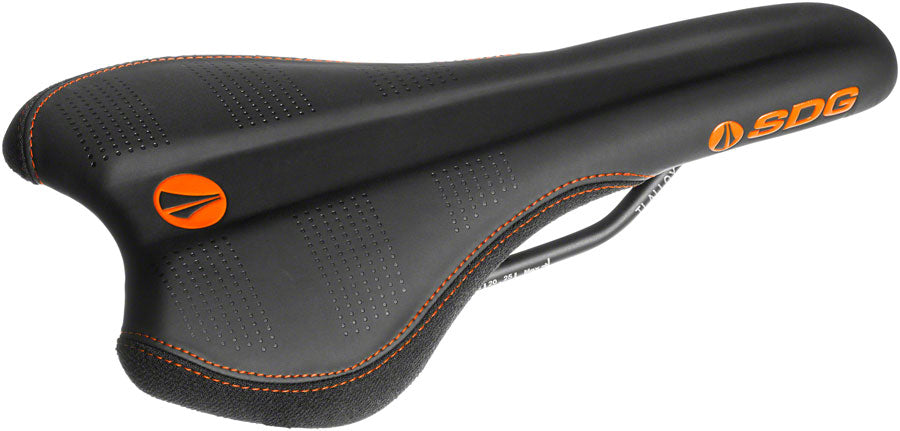 sdg-radar-mtn-saddle-ti-alloy-rails-black-microfiber-top-black-kevlar-sides-orange-graphics-orange-base-and-black