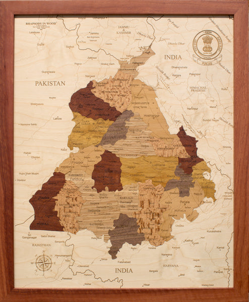 Wooden map of Punjab region of India