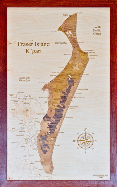 Wooden map of Fraser Island, Australia