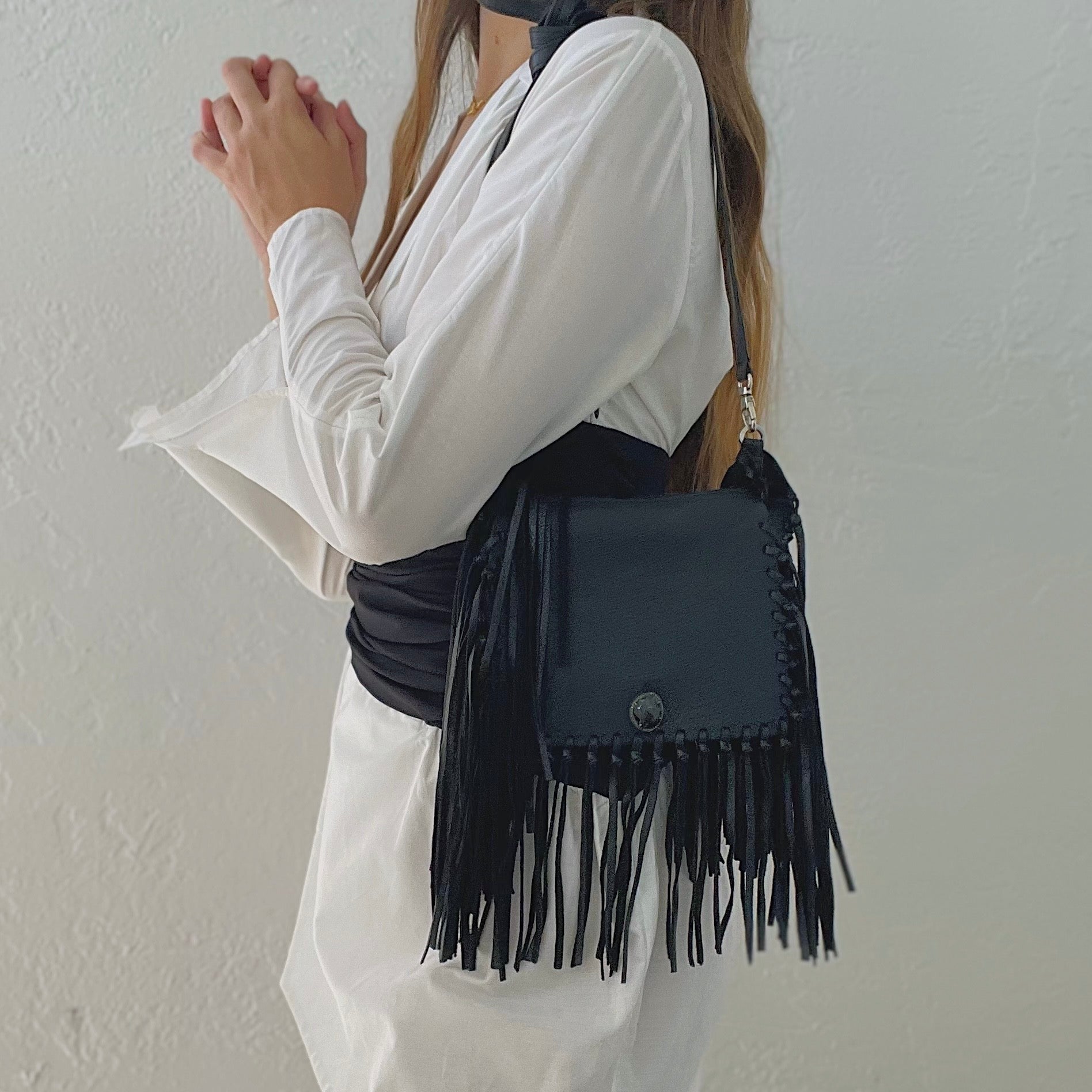 vintage kyojimaruyama fringe leather bag-