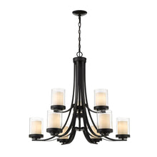 Load image into Gallery viewer, Z-Lite Chandelier Z-Lite Lighting 426-9-MB Willow 9 Light 31 Inch Chandelier in Matte Black with Inner White-Outer Clear Glass 426-9-MB