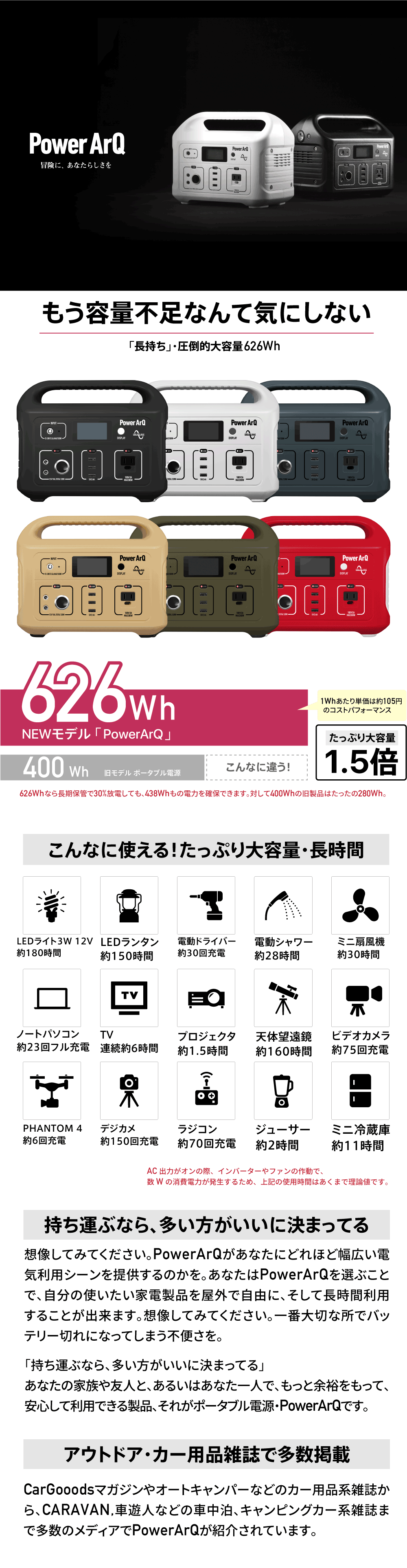 ポータブル電源 ★SmartTap PowerArQ 626wh