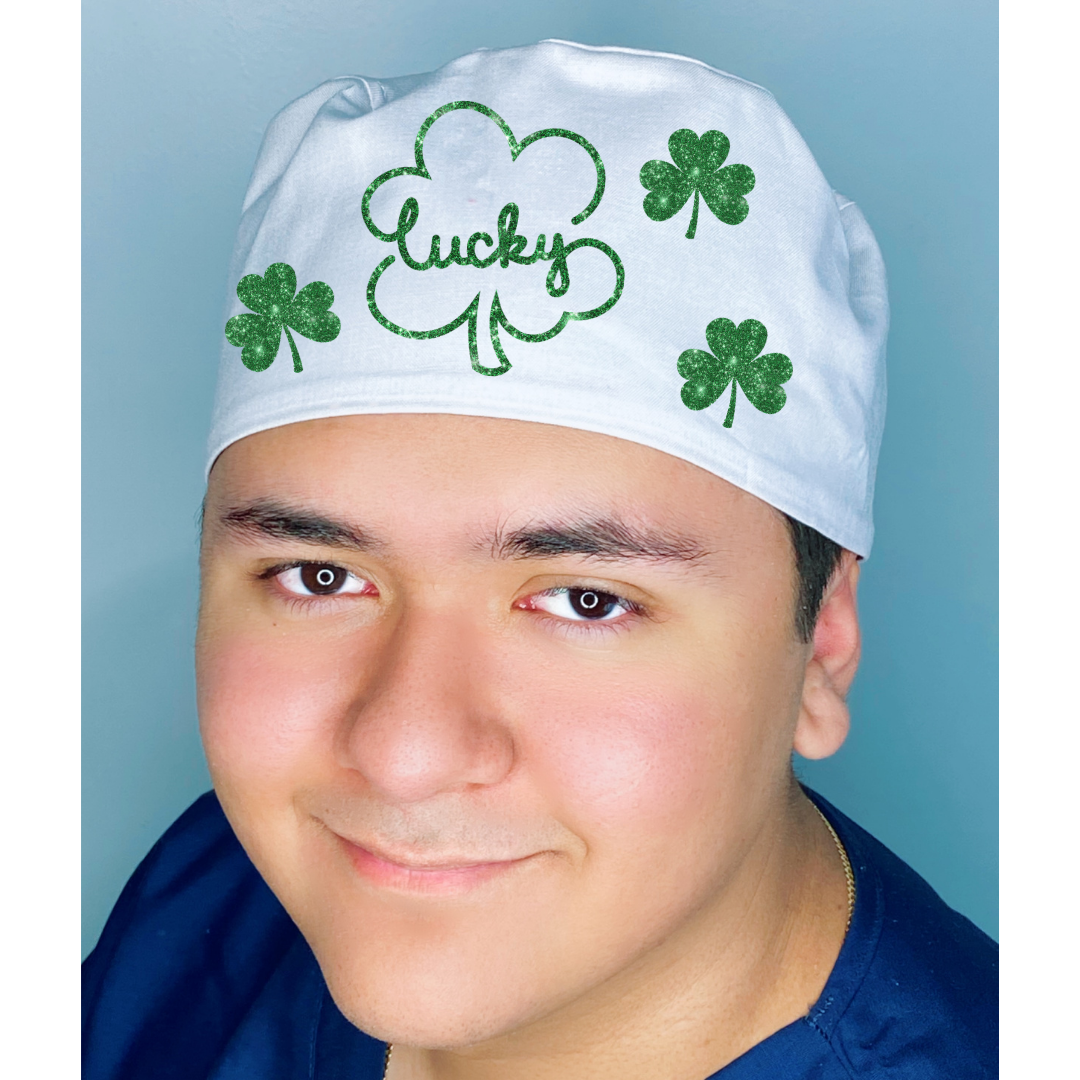 Lucky Clover Leaf Cute St. Patrick's Day Themed Custom Solid Color Unisex Scrub Cap