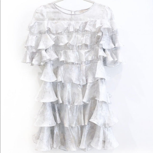 Rebecca Taylor Lily Metallic Puff Sleeve Ruffle Tiered Party Dress ...