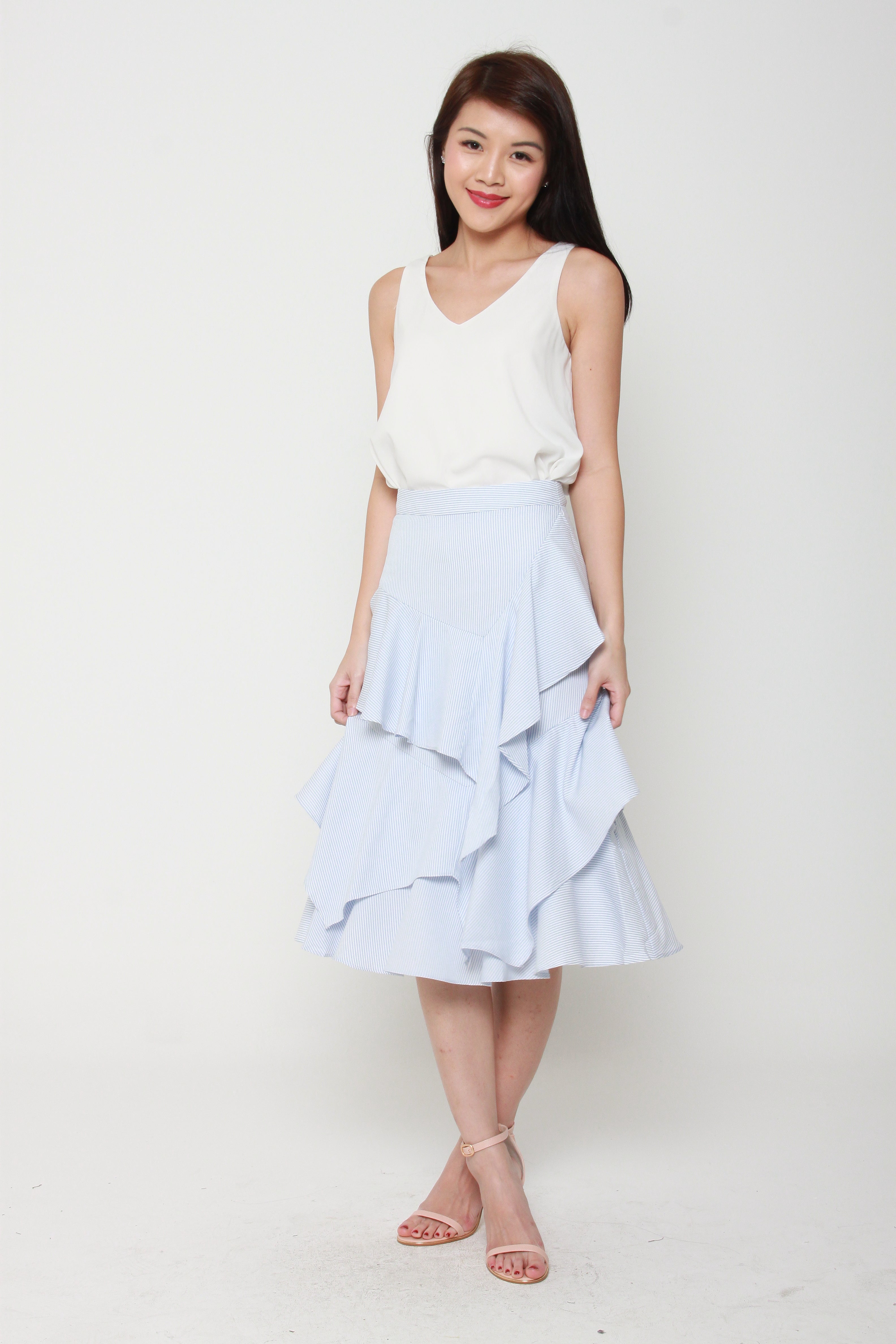 layered ruffle skirt white