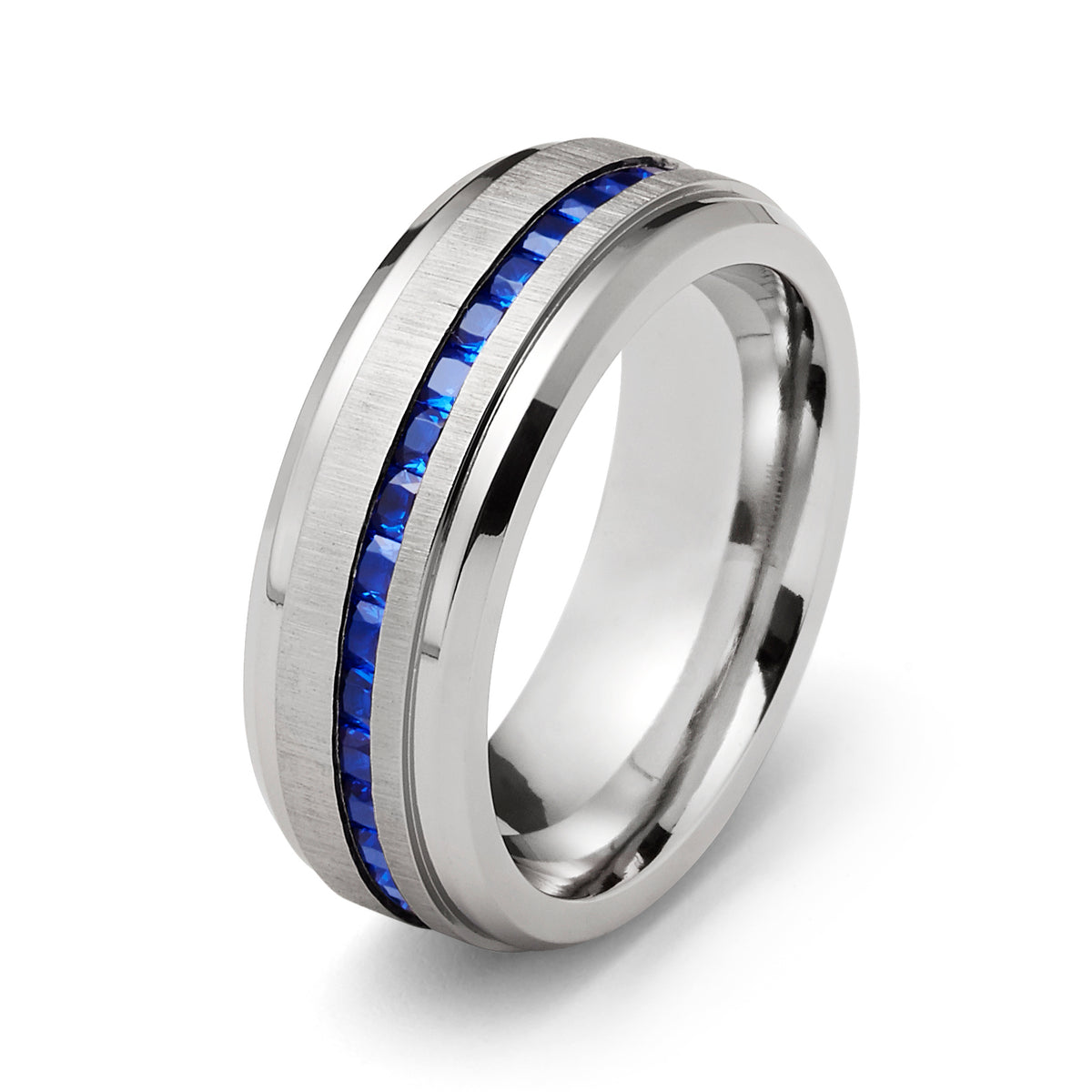 8mm - Mens Titanium Wedding Band With Blue Sapphire Titanium Ring ...