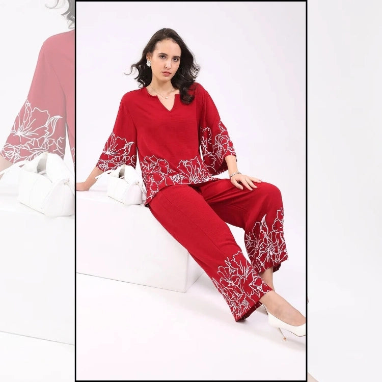 Magenta Printed Rayon Blend Loungewear