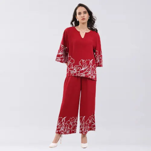 Magenta Printed Rayon Blend Loungewear | Global Republic