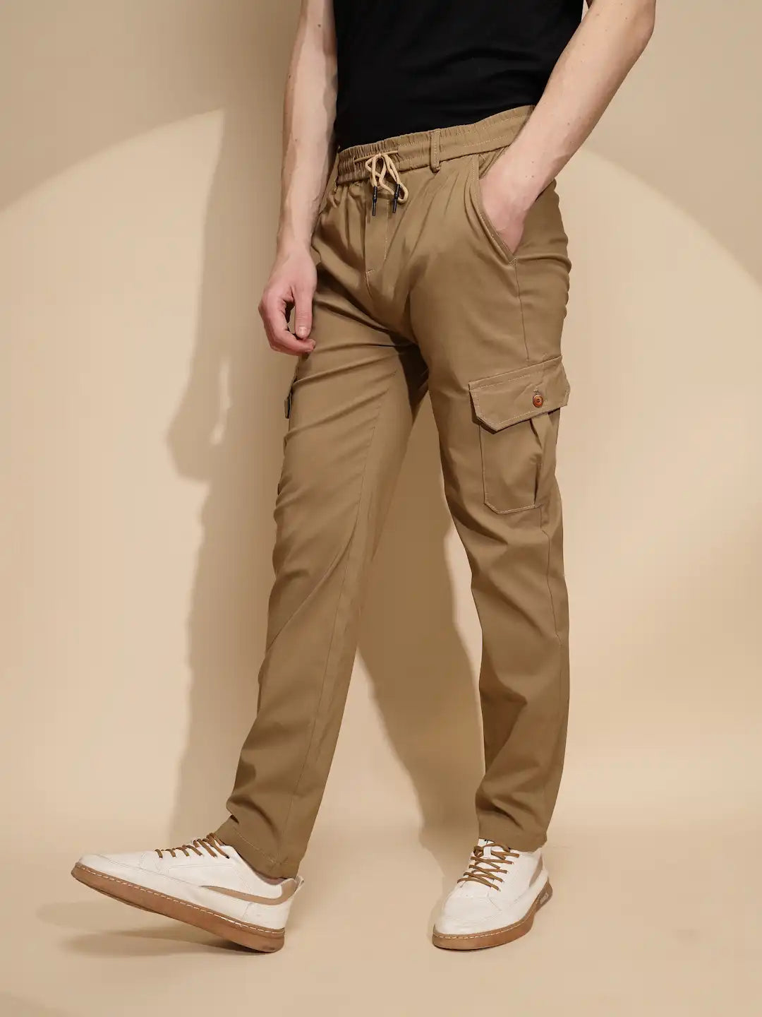 Women Solid High Rise Cargo Pant