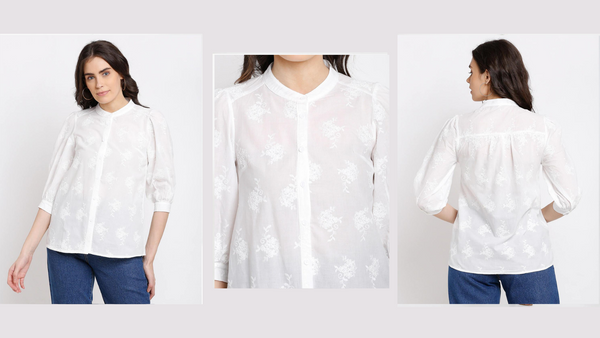 Embroidered Off-white cotton shirt