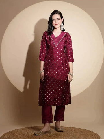 Purple Embellished Kurta Set