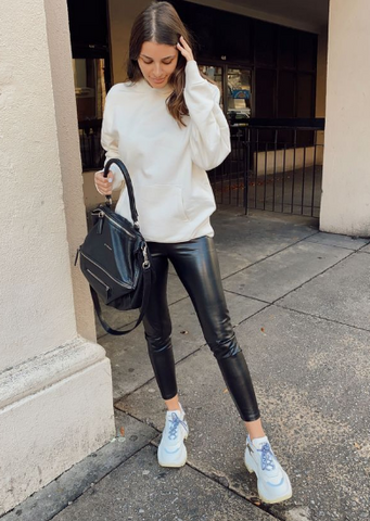 leather leggings with sweatshirt