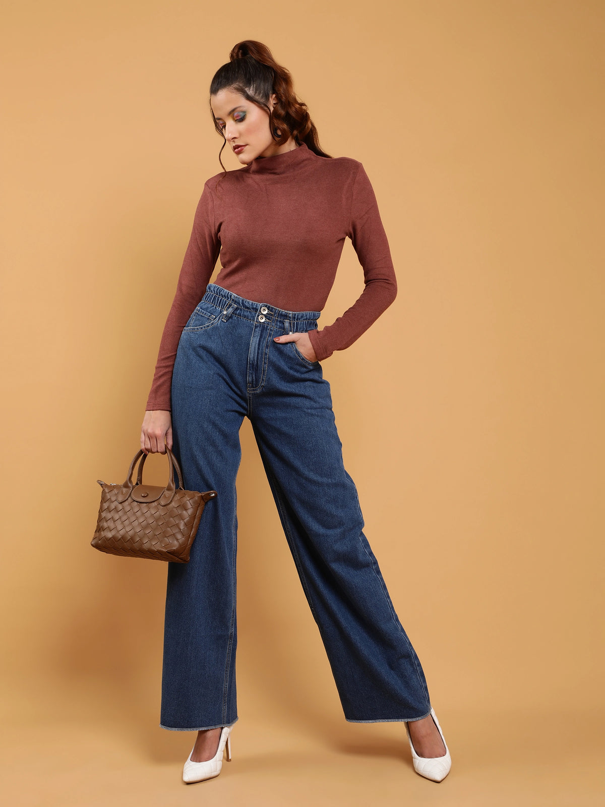Buy Women High Rise Cropped Length Blue Jeans - Global Republic