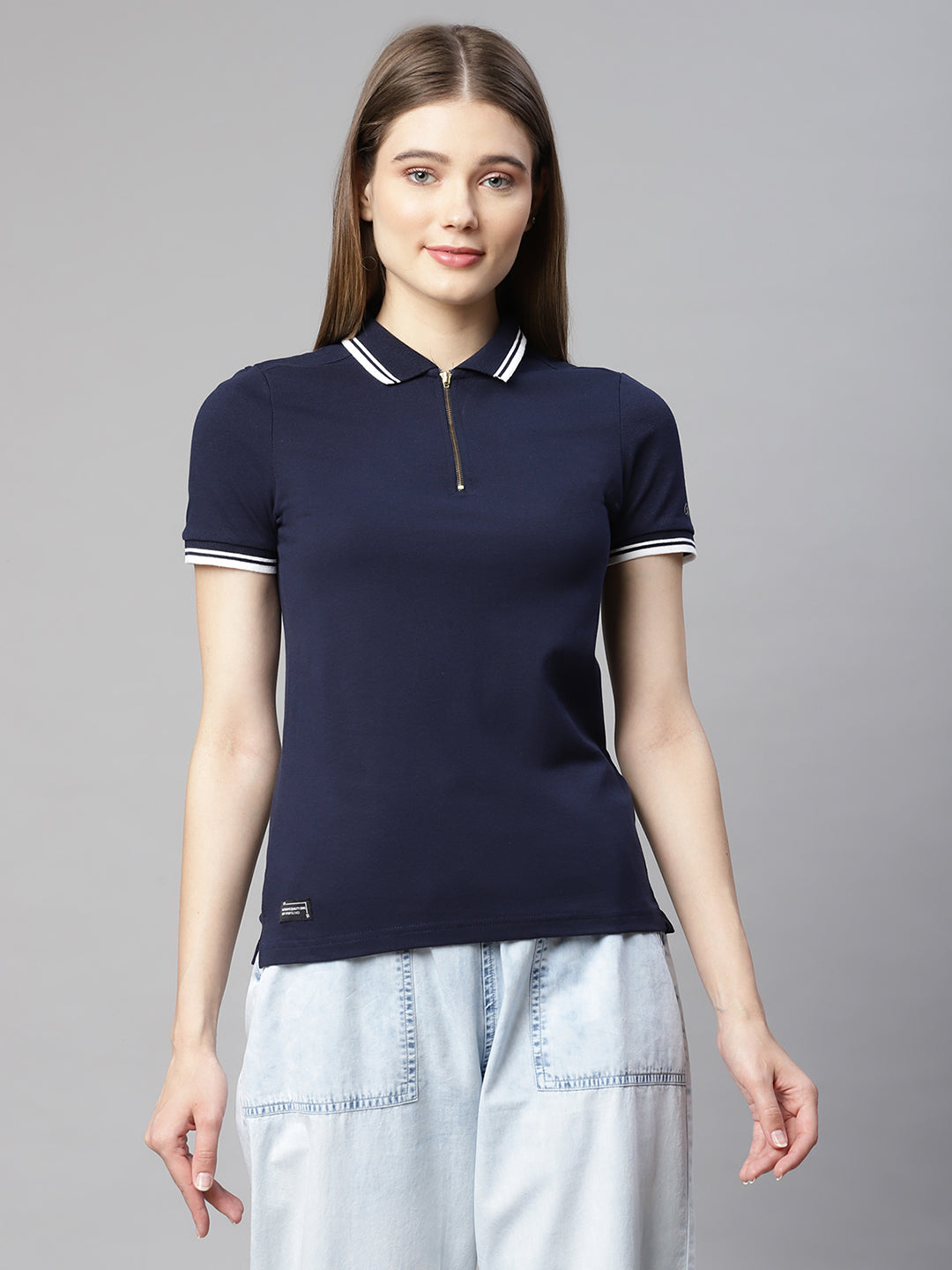 Buy Women Navy Blue Polo T-Shirt - Global Republic
