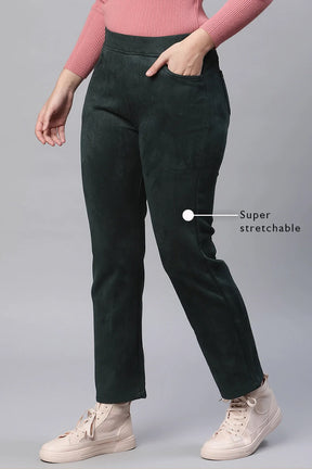 Forest Green Suede Mid Rise Straight Jegging