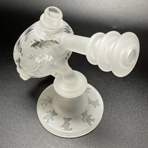 Katherman Glass Sandblasted Skull Dancing Bears & Bolts Bubbler with Frosted Neck
