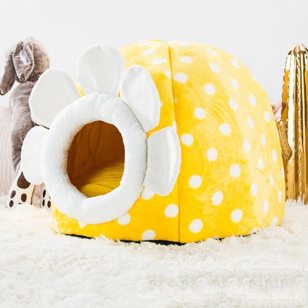 Lovely Caves Cartoon Hooded Cat Bed Cat Yurt Semi-closure All Season C