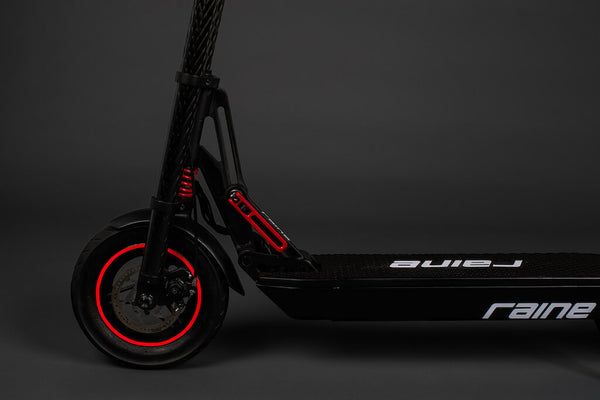 Electric scooter front wheel and deck