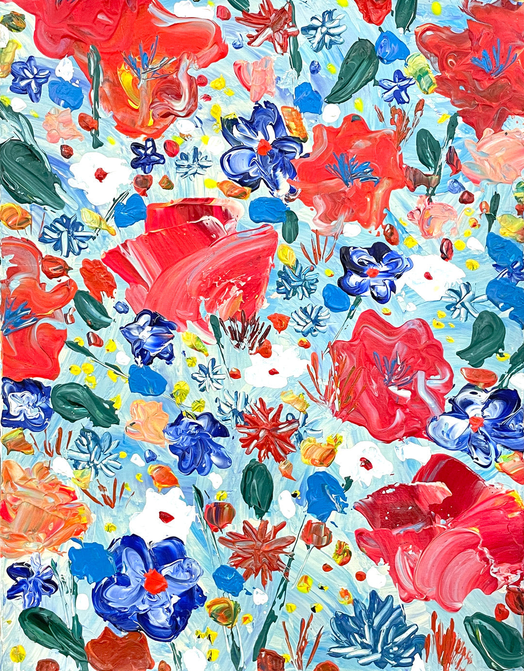 水彩画 少女と花（原画、F4サイズ、額付き） Girl and Flower