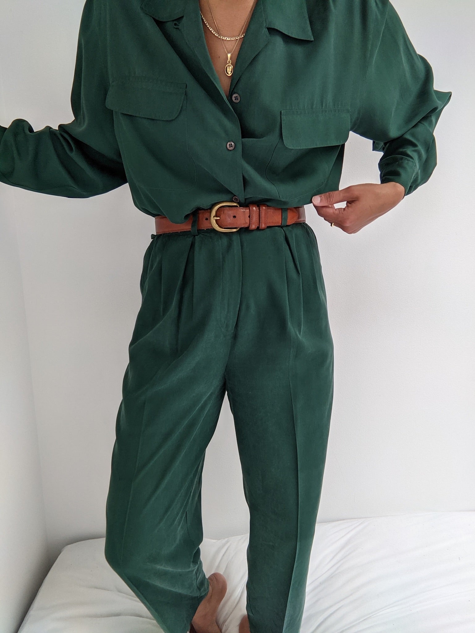 Vintage Evergreen Silk Pant Set