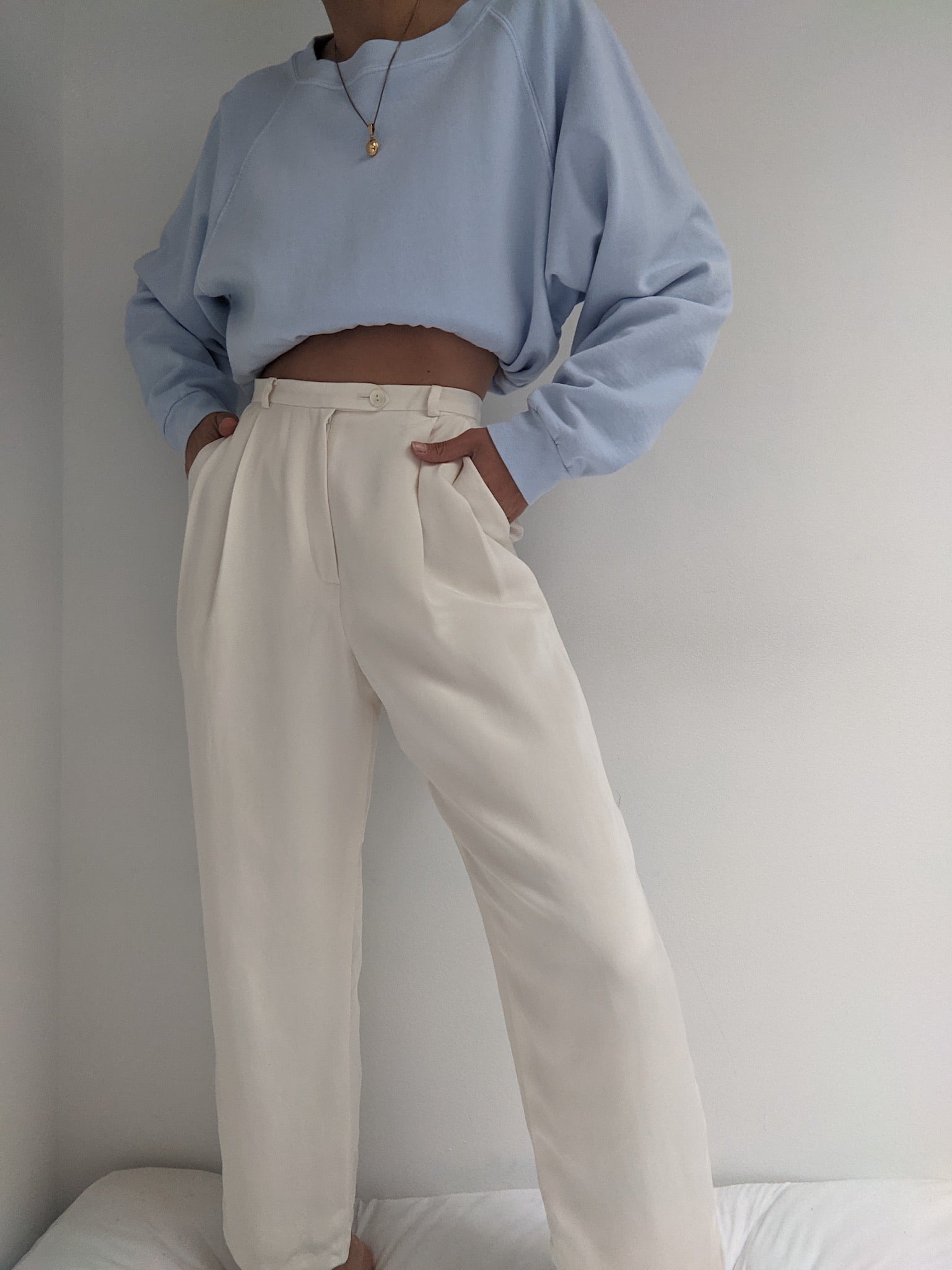 Vintage Stunning Cream Silk Trousers