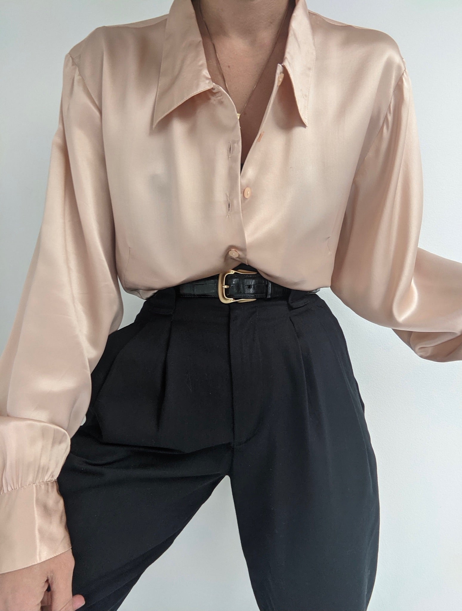 Vintage Blush Charmeuse Silk Blouse