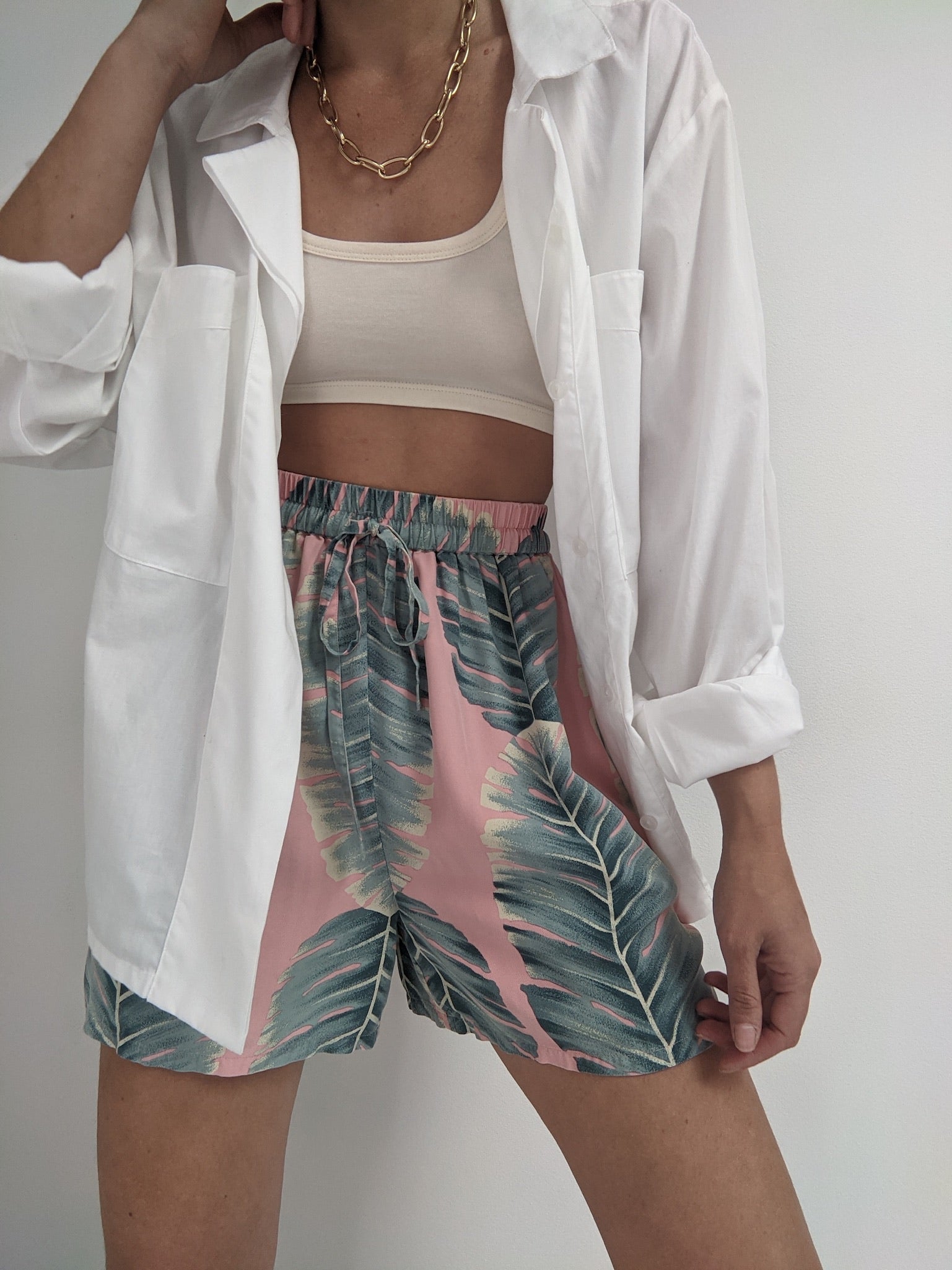 Vintage Tropical Print Silk Shorts