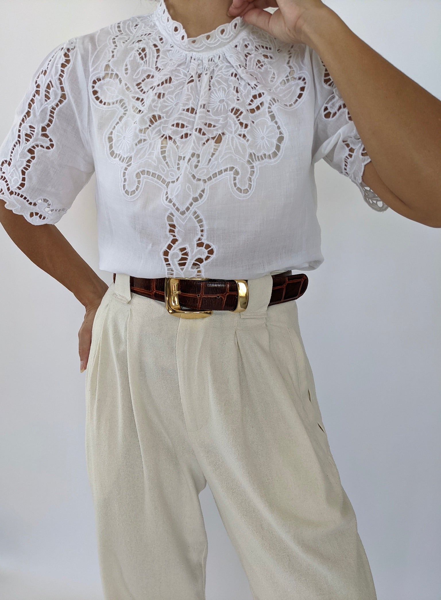 White Eyelet Short Sleeve Blouse