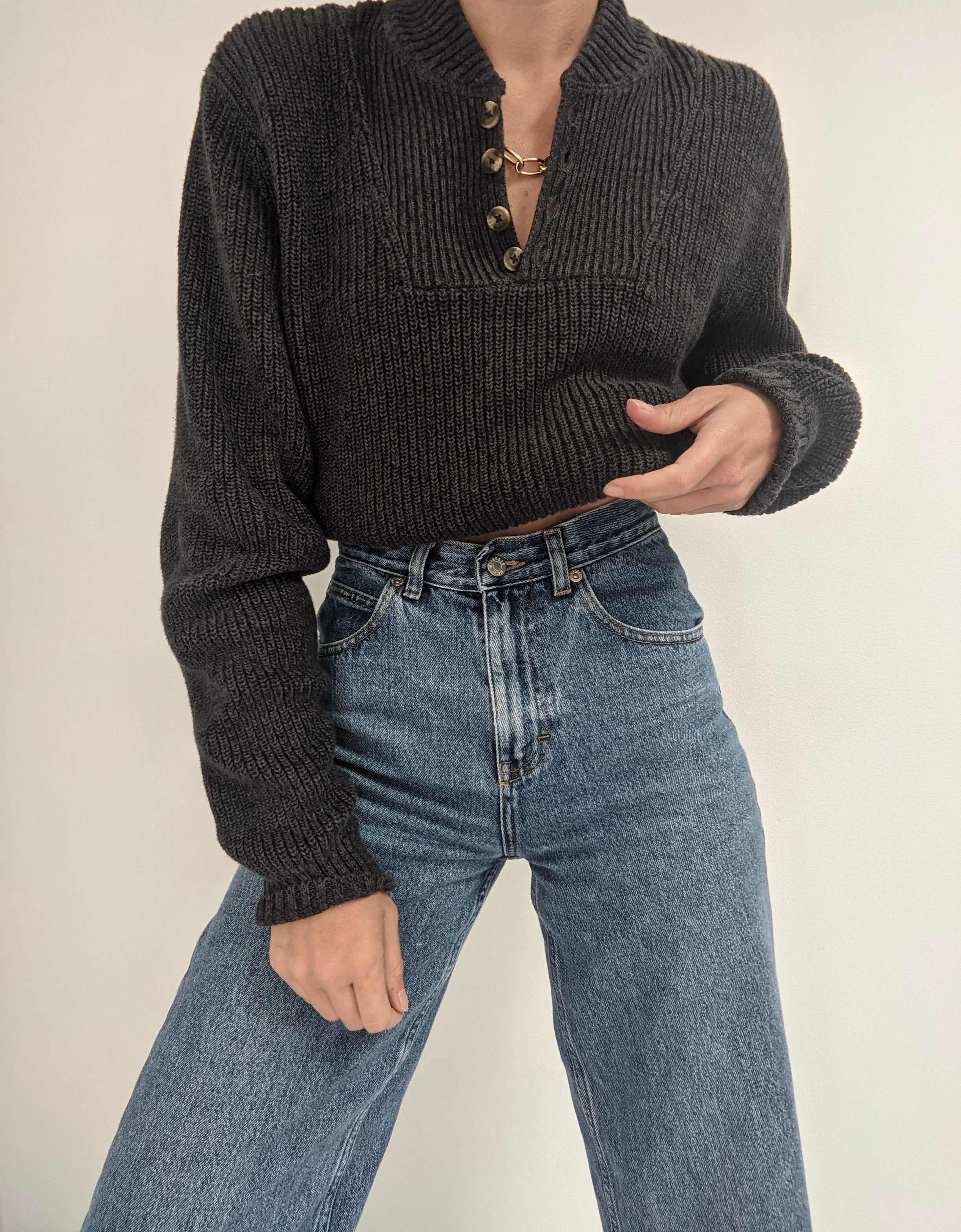 90s Charcoal Knit Henley