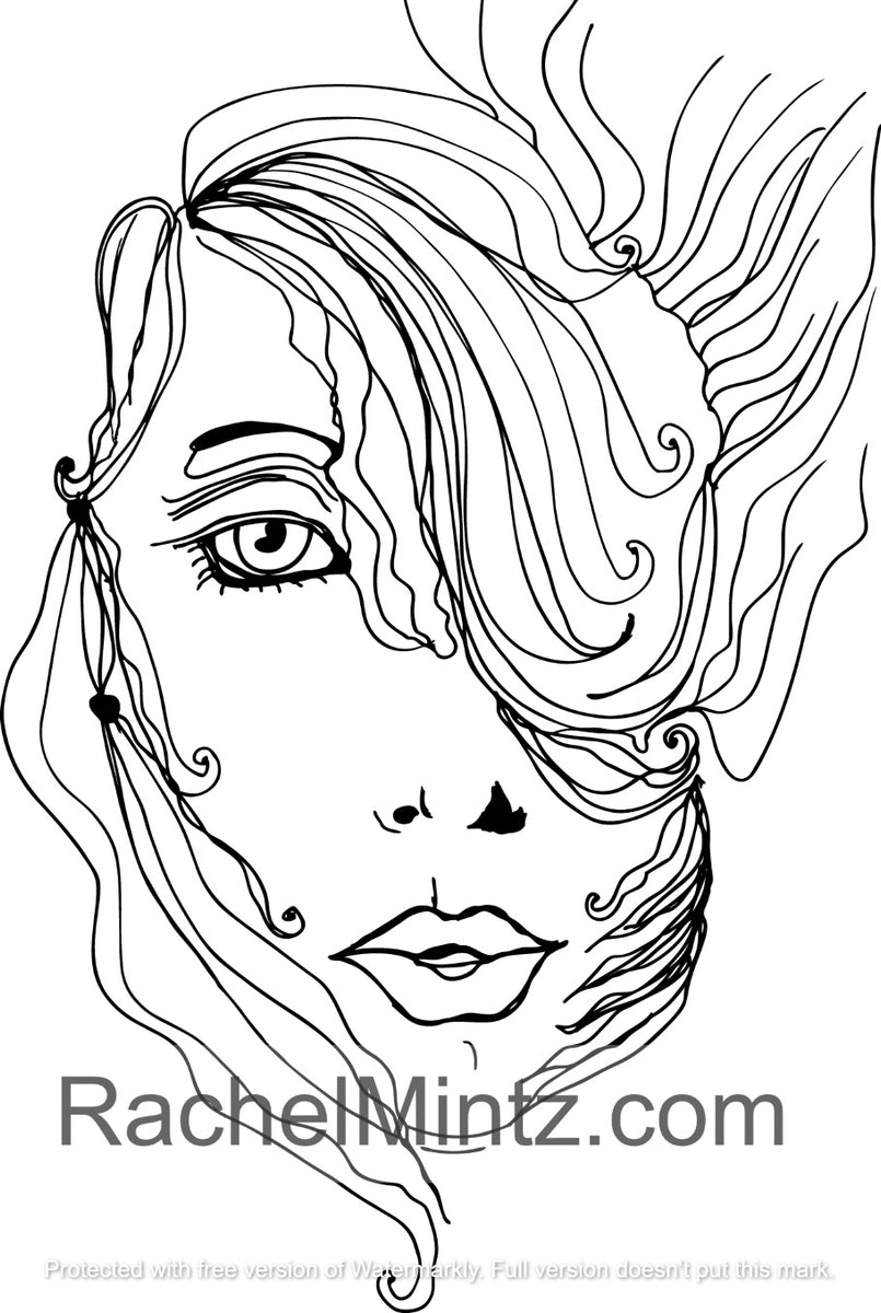 Art Faces - Female Artistic Sketched Portraits, PDF Coloring Book