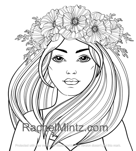 Beauty Garden - Girls Portraits & Flowers, PDF Coloring Book – Rachel ...