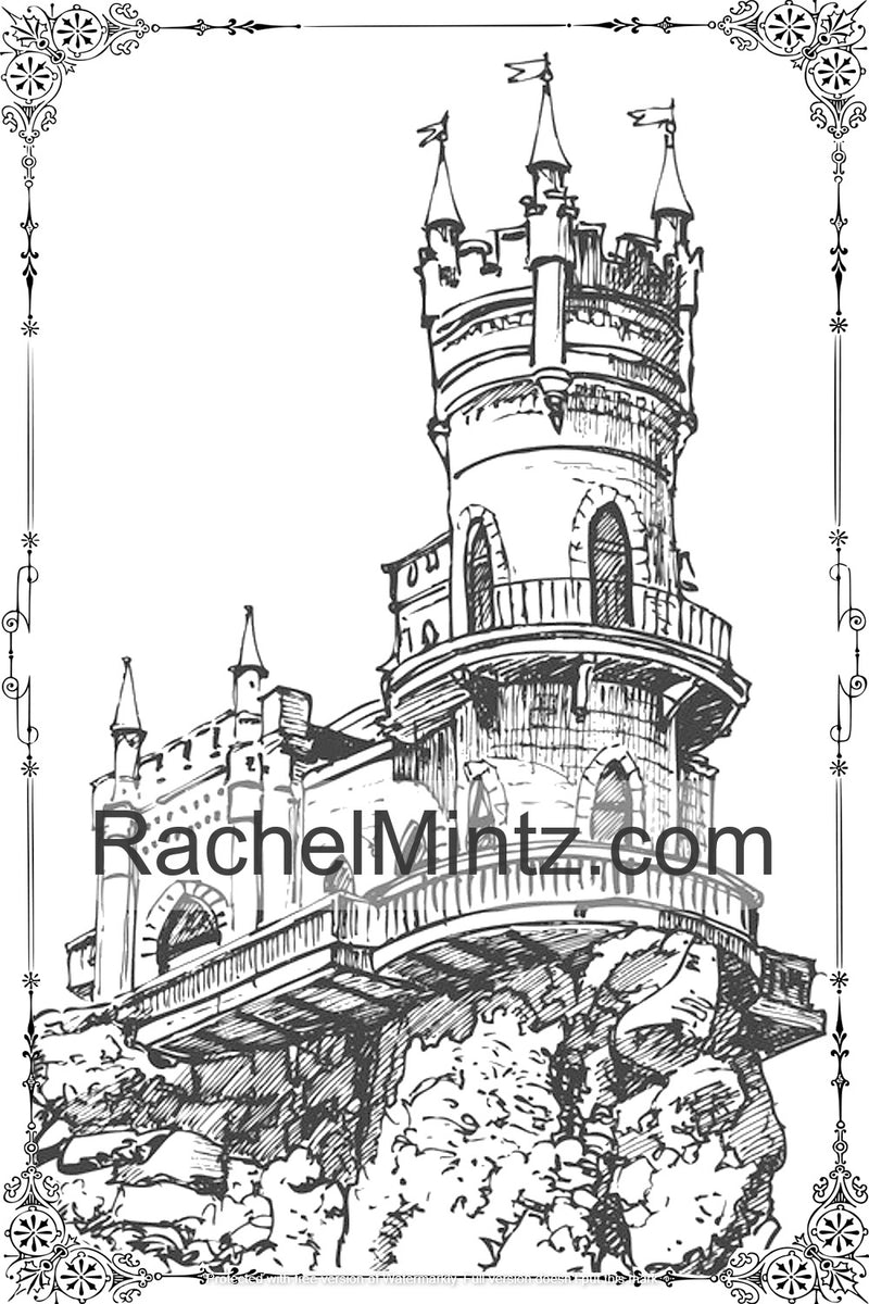 castles-fortresses-grayscale-sketches-gothic-architecture-fairy