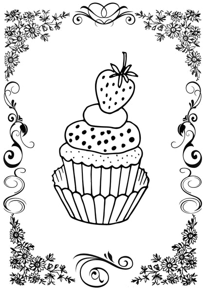 Download Cupcakes Feast - Large Print, PDF Coloring Book For Seniors or Visuall - Rachel Mintz Coloring Books