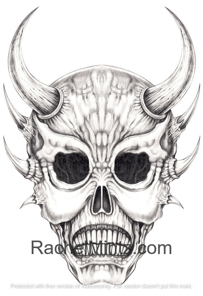 Download Demonic Skulls - Horror Grunge Skulls - PDF Grayscale Coloring Book - Rachel Mintz Coloring Books