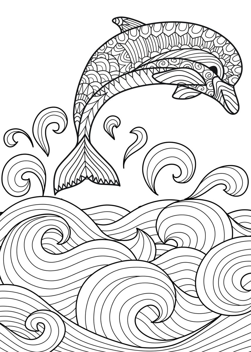 Dolphins PDF Coloring Book Relaxing Patterns With Playful Dolphins