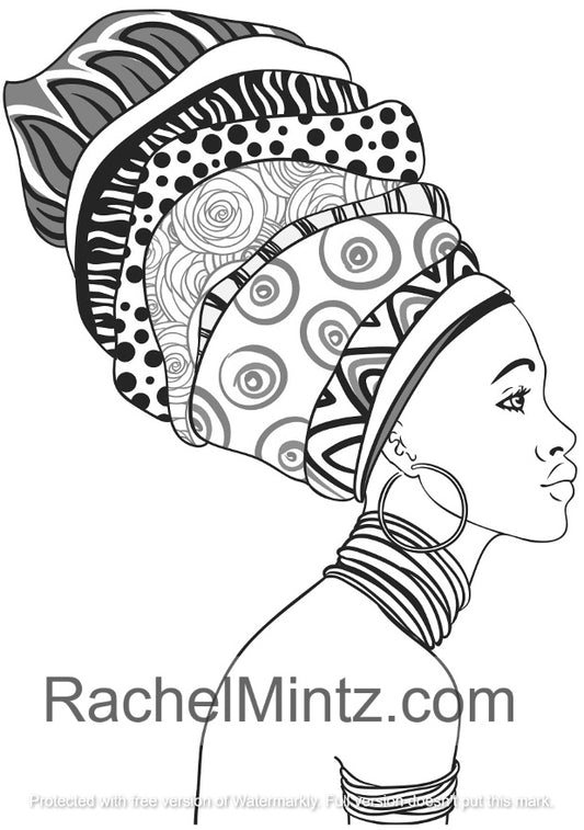 Black Women Coloring Book - 25 Beautiful African Queens (Digital