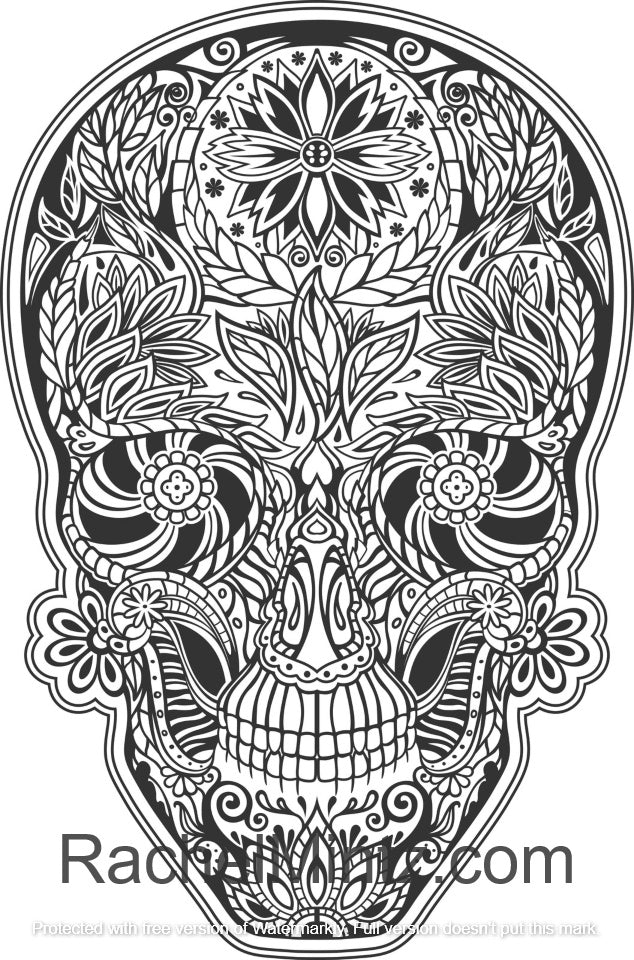 Mexican Skulls Coloring (PDF Book) - Sugar Skulls, Day of The Dead Des