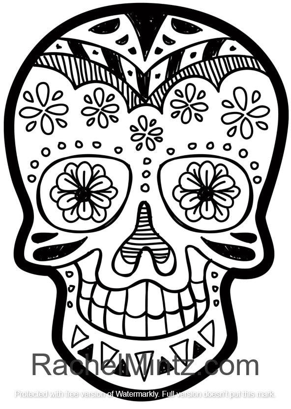 Mexican Skulls Coloring (PDF Book) - Sugar Skulls, Day of The Dead Des