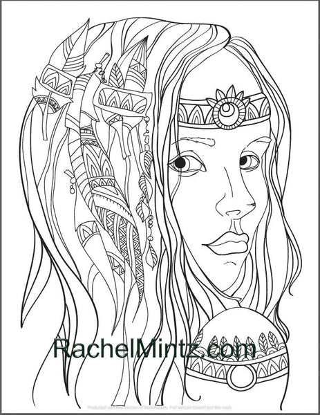 Native American Beauty Coloring Page – Rachel Mintz Coloring Books