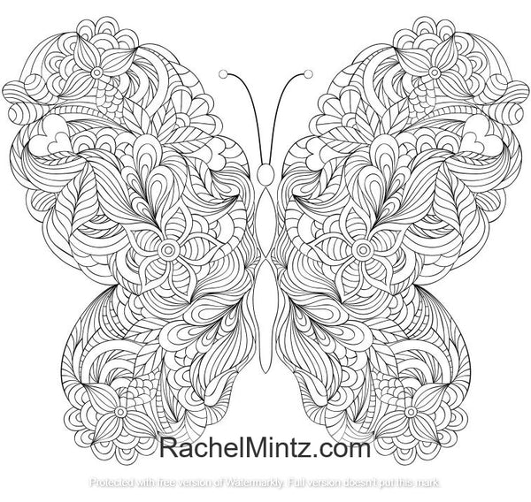 Download Rainbow Wings - Butterflies and Flowers Coloring (PDF Book) For Adults - Rachel Mintz Coloring Books