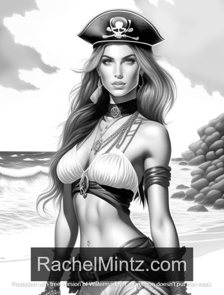 Sexy Pirates Grayscale Gorgeous Women Pirates Luscious Sailors Ai Rachel Mintz Coloring Books 0045