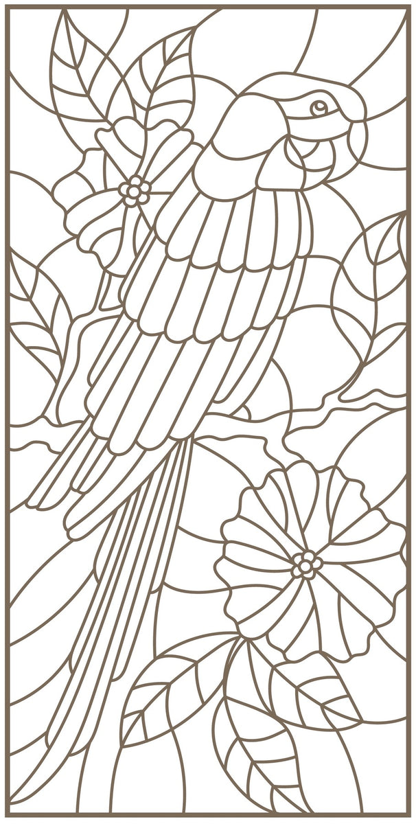 Birds Kingdom - Stained Glass Art Patterns of Beautiful Parrots, Peaco