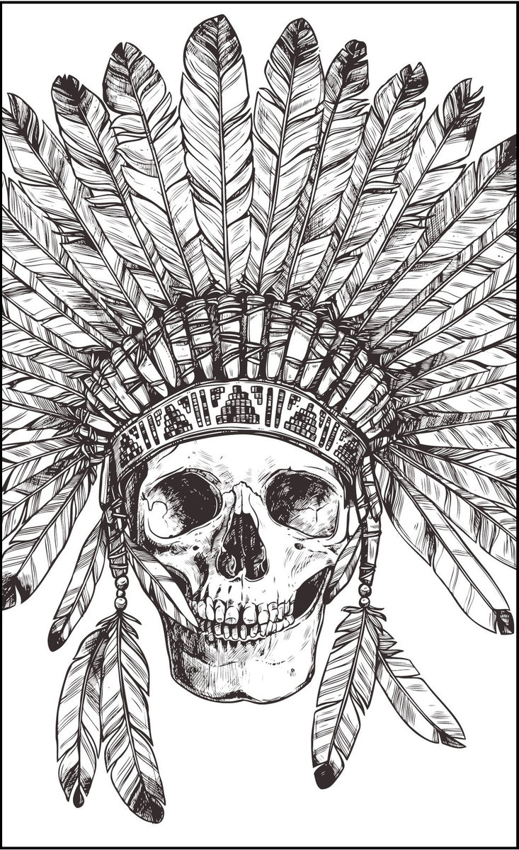 The Chief Of Skulls Coloring (PDF Book) - 30 Native American Skulls Wi