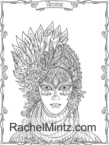 Venice Girls Masks Coloring Book Women In Carnival Mardi Gras Dec Rachel Mintz Coloring Books