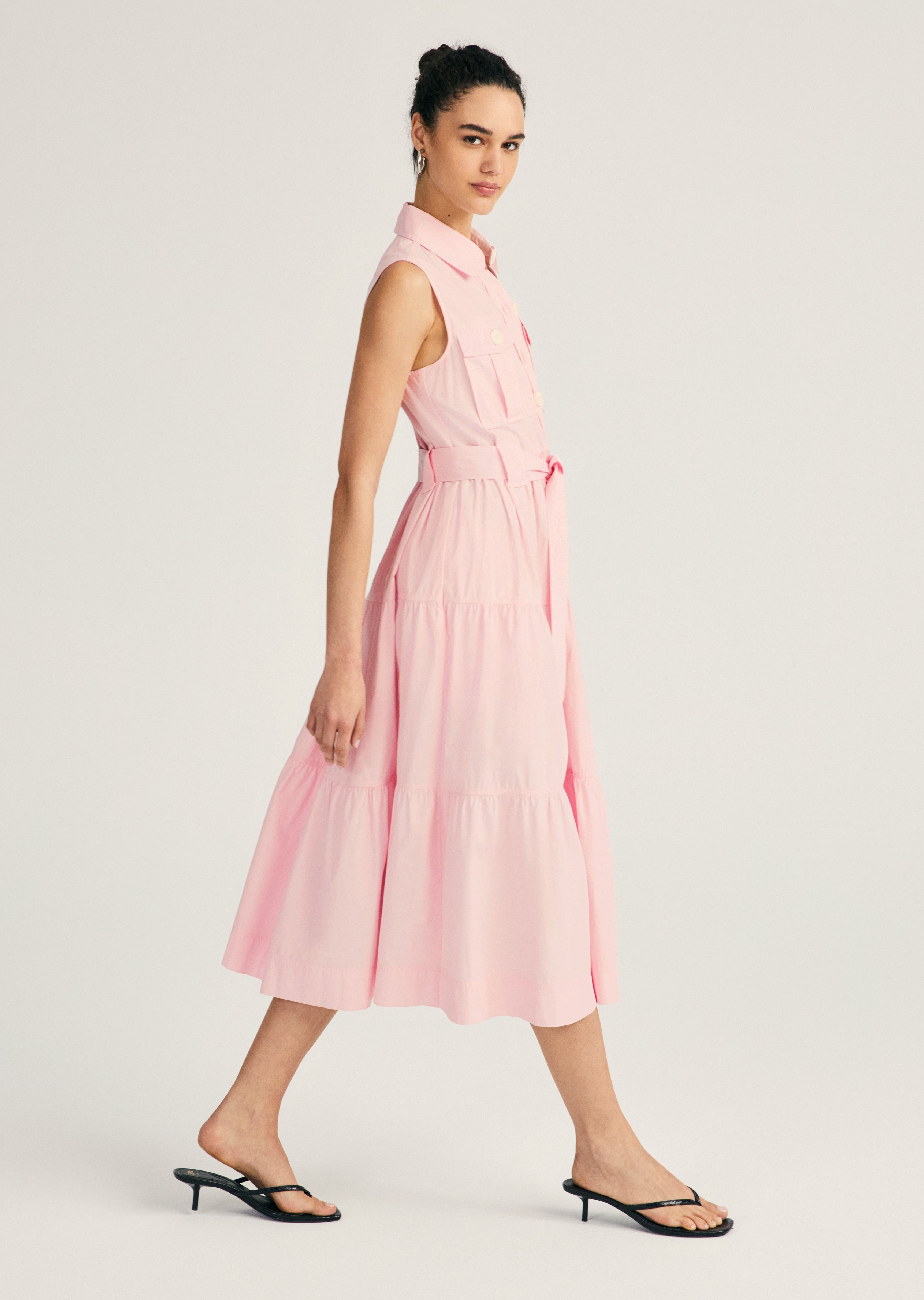 Derek Lam Florence Sleeveless Shirt Dress In Pink