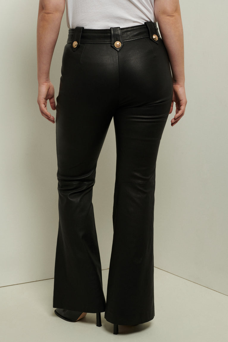 Women Real Leather Flared Pants Women Black Flare Trousers Womens Flares
